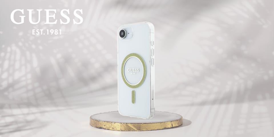 Etui Guess IML Glitter Circle MagSafe do iPhone 16e przezroczysty