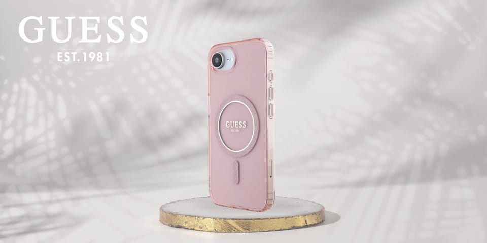Etui Guess IML Glitter Circle MagSafe do iPhone 16e różowy