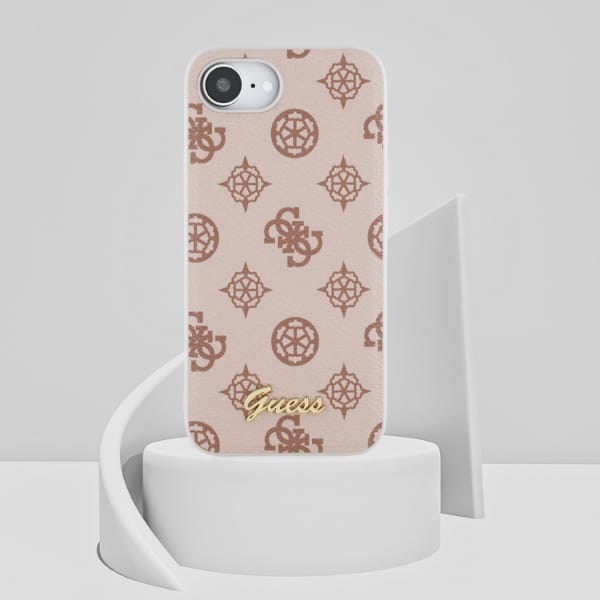 Etui Guess Peony Script Logo MagSafe do  iPhone 16e brązowy