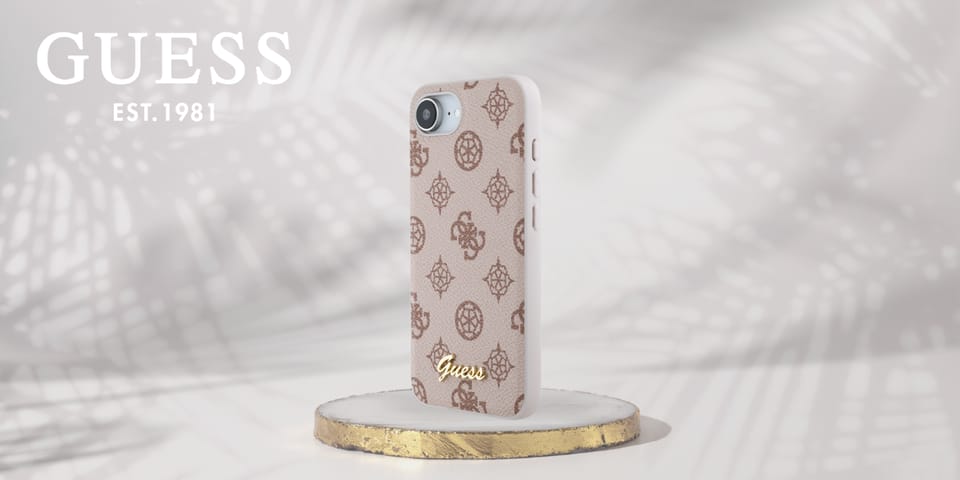 Etui Guess Peony Script Logo MagSafe do  iPhone 16e brązowy