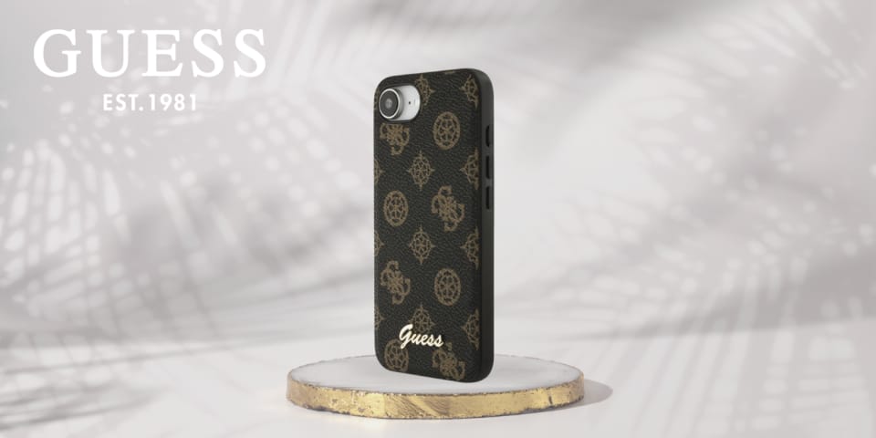 Etui Guess Peony Script Logo MagSafe do  iPhone 16e czarny