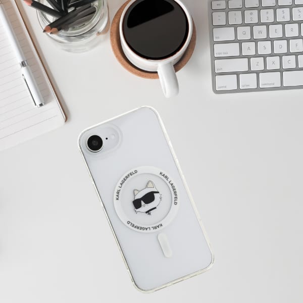 Etui Karl Lagerfeld IML Metal Choupette  Head MagSafe do iPhone 16e biały
