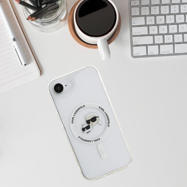 Etui Karl Lagerfeld IML Metal Karl &     Choupette Heads MagSafe do iPhone 16e biały