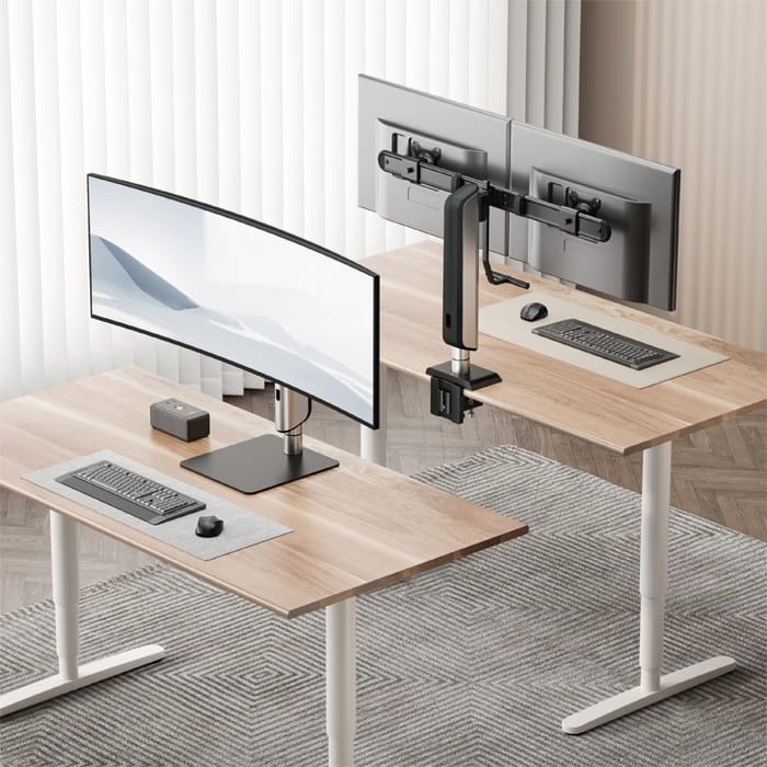 mobilna podstawa na dwa monitory, stojak na dwa monitory 32 cale, uchwyt na monitory z regulacją wysokości, ergonomiczna podstawa do monitorów, podstawka pod dwa monitory 8kg, uchwyt VESA 75x75 100x100, stojak do biura na monitory, regulowany uchwyt do monitorów