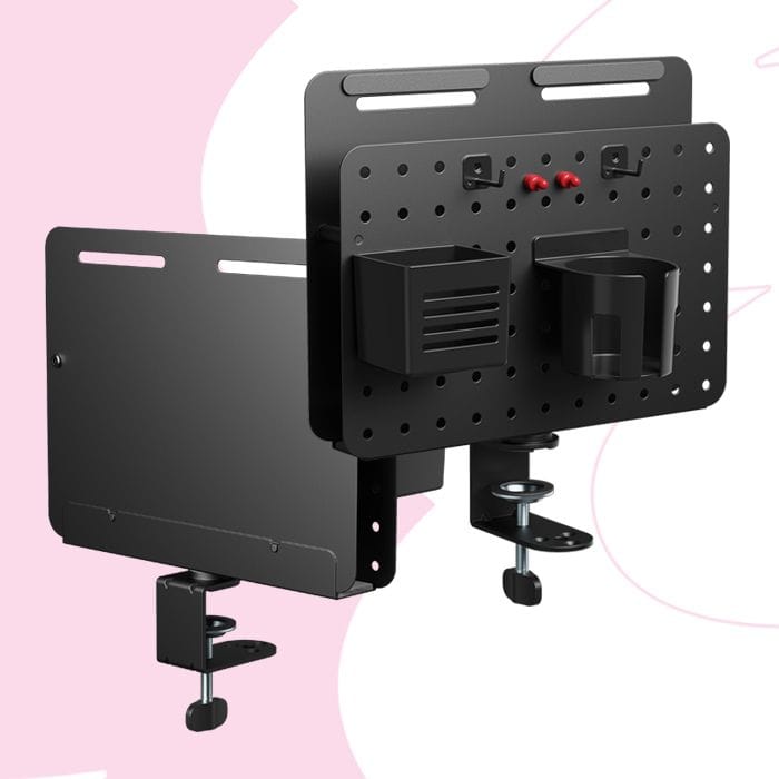czarna tablica perforowana, czarny organizer na biurko, matowa tablica Spacetronik Holdee, elegancki organizer biurkowy, profesjonalny pegboard czarny, czarny organizer do biura, minimalistyczna tablica biurkowa