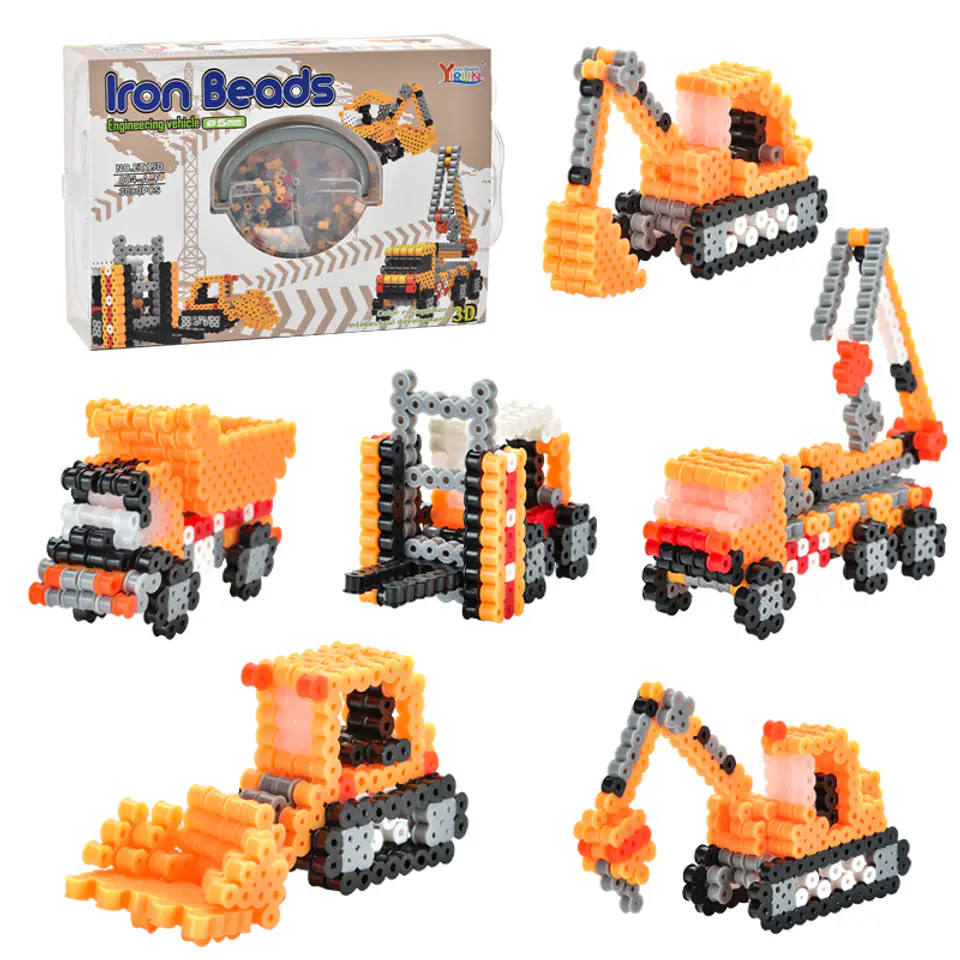 Ironing machine, Ironing beads, Set CONSTRUCTION VEHICLES 3D 3000 Pieces