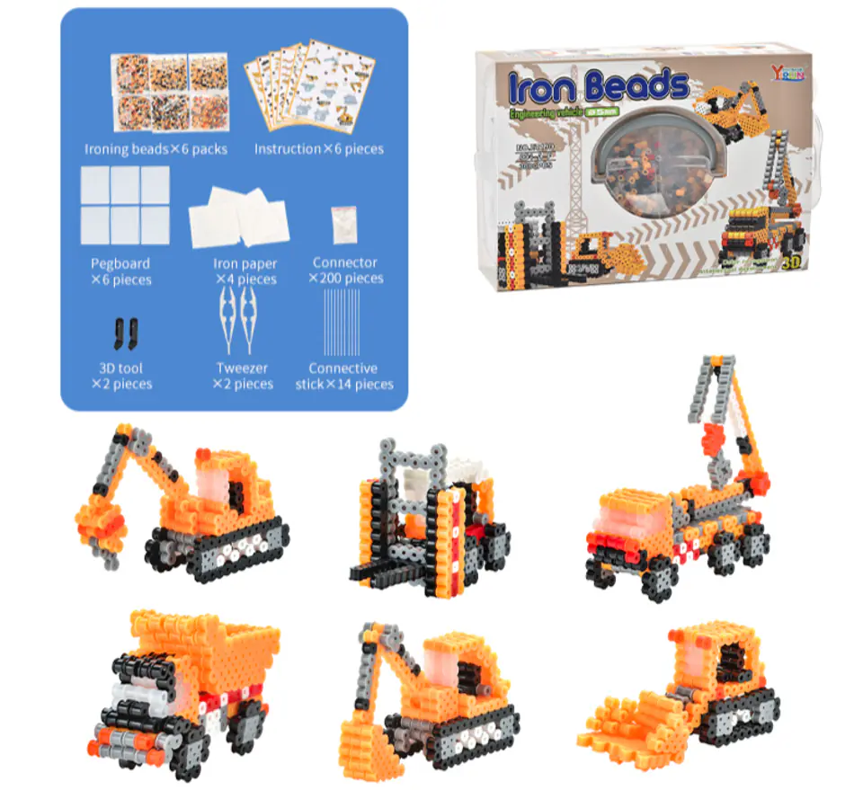 Ironing machine, Ironing beads, Set CONSTRUCTION VEHICLES 3D 3000 Pieces