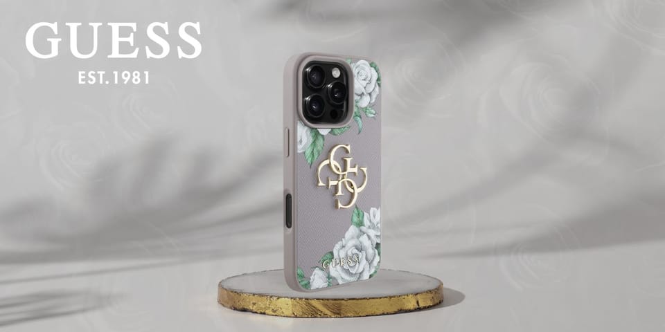 Etui Guess Grained Roses Big 4G logo do  iPhone 16 Pro fioletowy