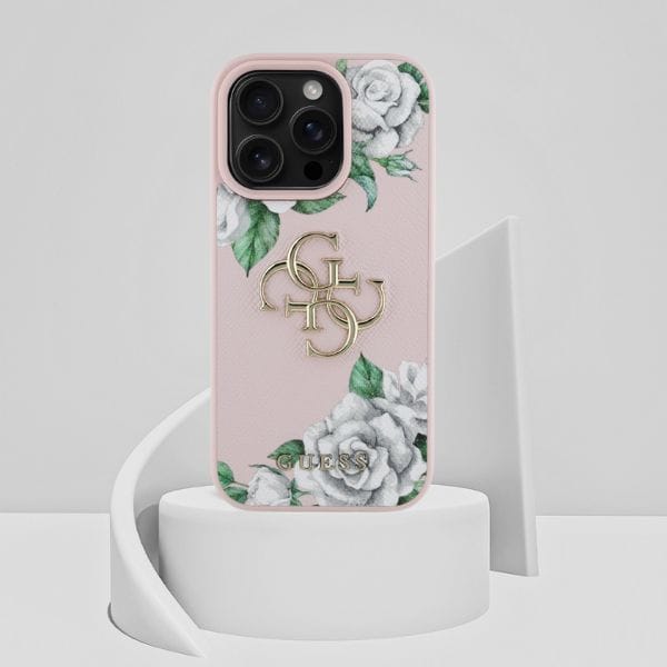 Etui Guess Grained Roses Big 4G logo do  iPhone 16 Pro różowy