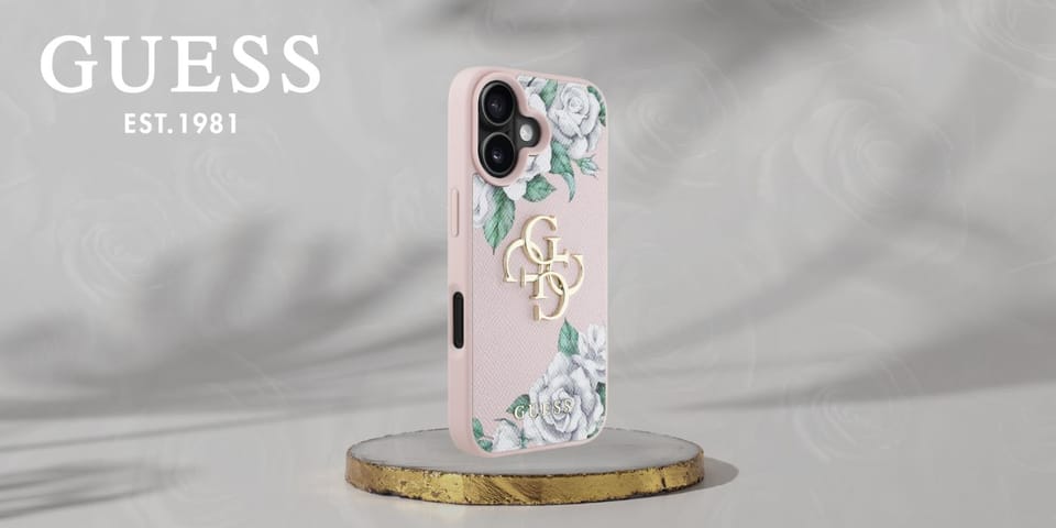 Etui Guess Grained Roses Big 4G logo do  iPhone 16 różowy