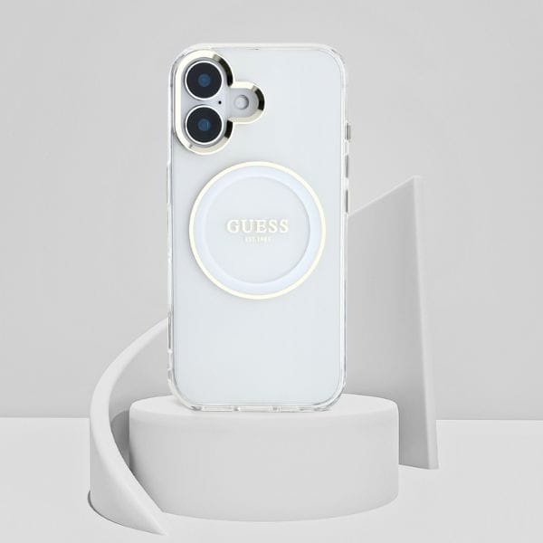Etui Guess IML Metal Colored Circle      Classic Logo MagSafe do iPhone 16 biały