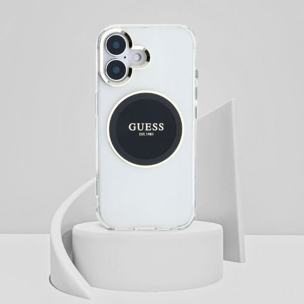 Etui Guess IML Metal Colored Circle      Classic Logo MagSafe do iPhone 16 czarny