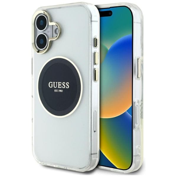 Etui Guess IML Metal Colored Circle      Classic Logo MagSafe do iPhone 16 czarny