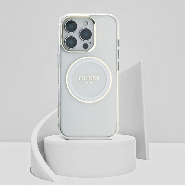 Etui Guess IML Metal Colored Circle      Classic Logo MagSafe do iPhone 16 Pro Max biały