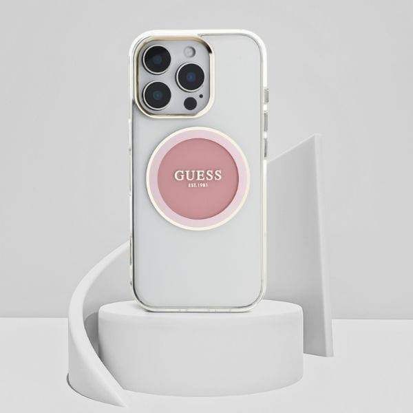 Etui Guess IML Metal Colored Circle      Classic Logo MagSafe do iPhone 16 Pro Max różowy