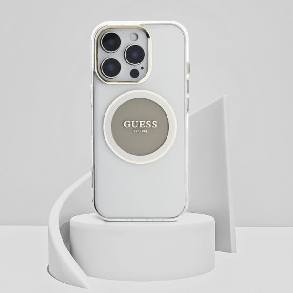 Etui Guess IML Metal Colored Circle      Classic Logo MagSafe do iPhone 16 Pro Max szary