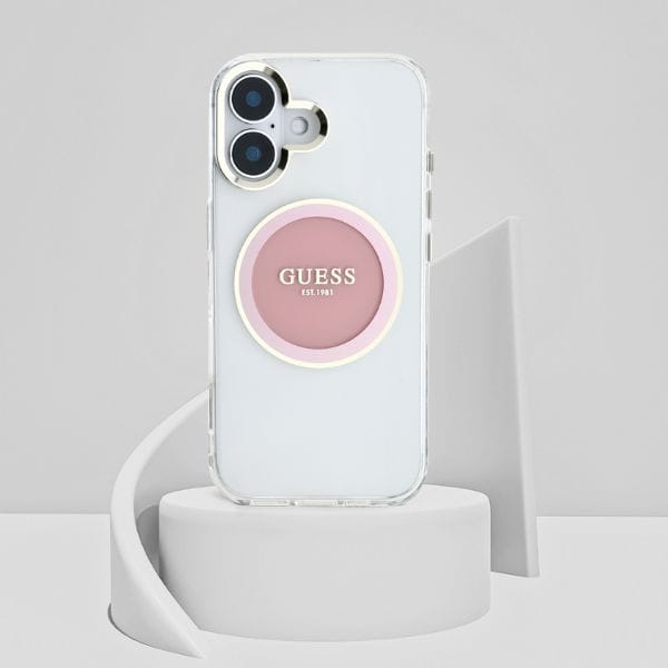 Etui Guess IML Metal Colored Circle      Classic Logo MagSafe do iPhone 16 różowy