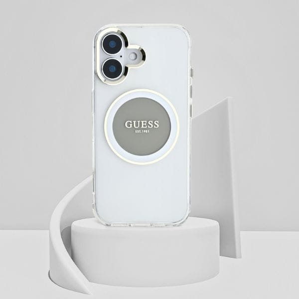 Etui Guess IML Metal Colored Circle      Classic Logo MagSafe do iPhone 16 szary