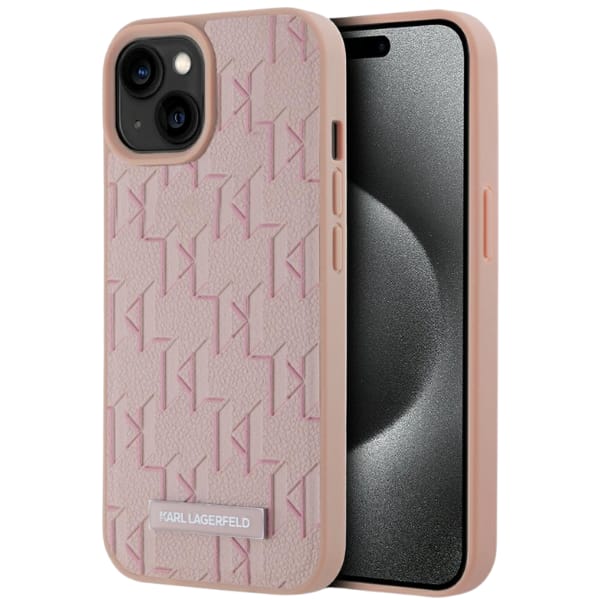Etui Karl Lagerfeld Leather Monogram     Metal Logo MagSafe do iPhone 15 różowy