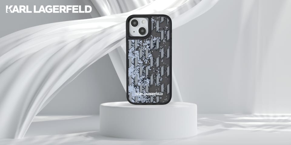 Etui Karl Lagerfeld Liquide Glitter      Monogram Gradient do iPhone 15 czarny
