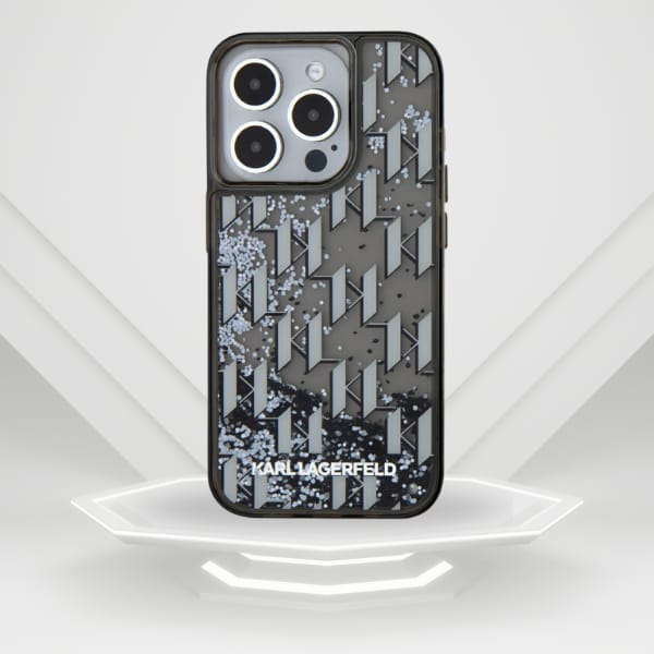Etui Karl Lagerfeld Liquide Glitter      Monogram Gradient do iPhone 15 Pro czarny