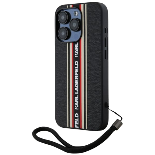 Etui Karl Lagerfeld Saffiano Athleisure  Stripes Cord do iPhone 15 Pro Max czarno-czerwony