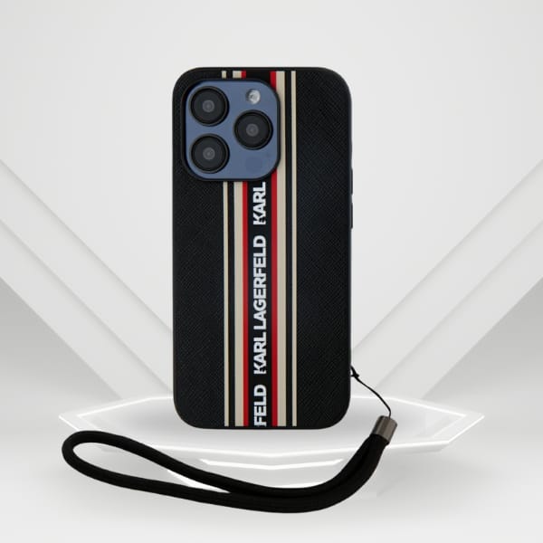 Etui Karl Lagerfeld Saffiano Athleisure  Stripes Cord do iPhone 15 Pro Max czarno-czerwony