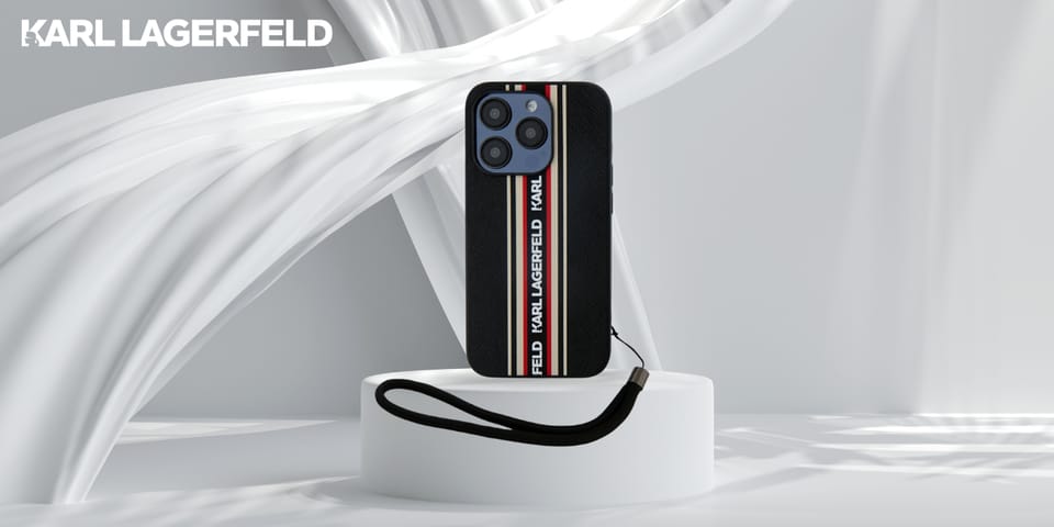 Etui Karl Lagerfeld Saffiano Athleisure  Stripes Cord do iPhone 15 Pro Max czarno-czerwony