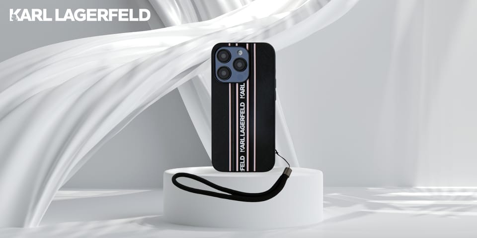 Etui Karl Lagerfeld Saffiano Athleisure  Stripes Cord do iPhone 15 Pro czarno-różowy