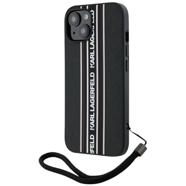 Etui Karl Lagerfeld Saffiano Athleisure  Stripes Cord do iPhone 15 czarno-różowy
