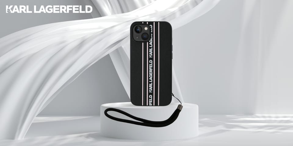 Etui Karl Lagerfeld Saffiano Athleisure  Stripes Cord do iPhone 15 czarno-różowy