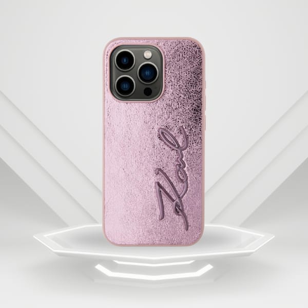 Etui Karl Lagerfeld Wrinkled Metal       Signature do iPhone 15 Pro Max różowy