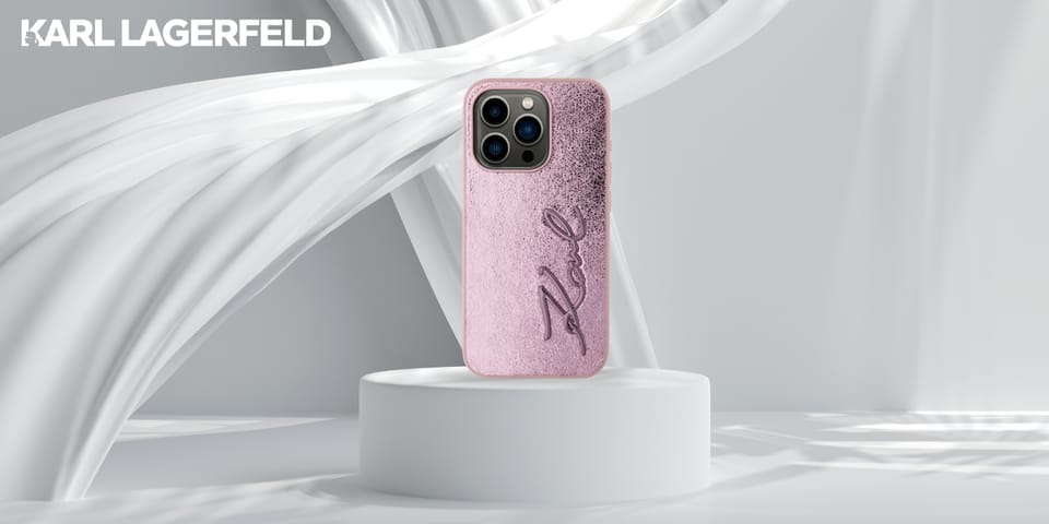 Etui Karl Lagerfeld Wrinkled Metal       Signature do iPhone 15 Pro Max różowy