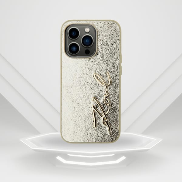 Etui Karl Lagerfeld Wrinkled Metal       Signature do iPhone 15 Pro Max złoty