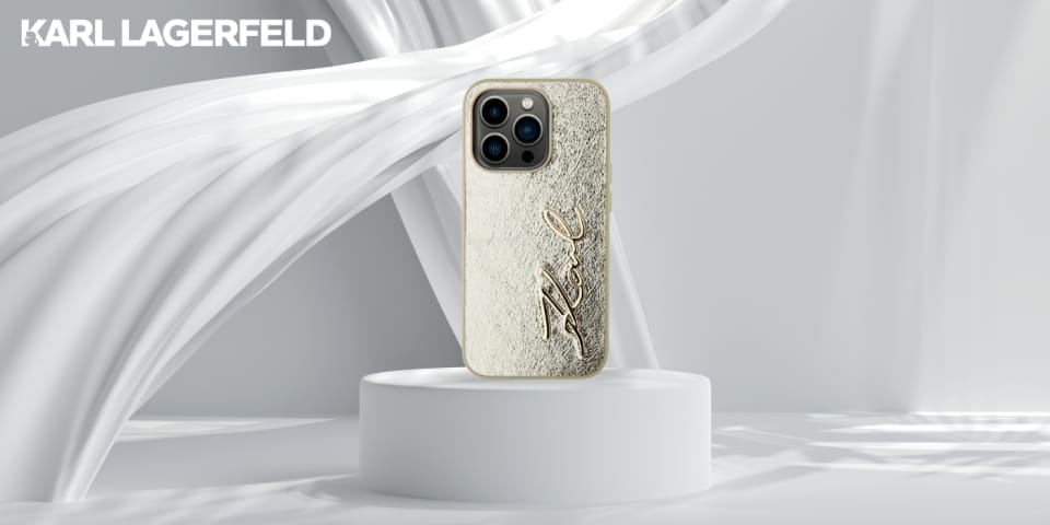 Etui Karl Lagerfeld Wrinkled Metal       Signature do iPhone 15 Pro Max złoty