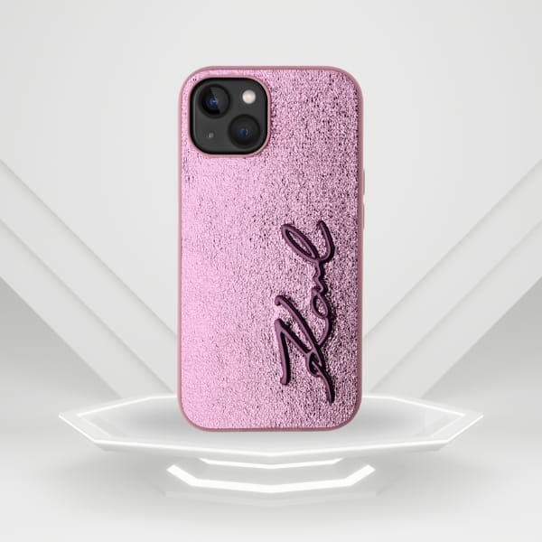 Etui Karl Lagerfeld Wrinkled Metal       Signature do iPhone 15 różowy