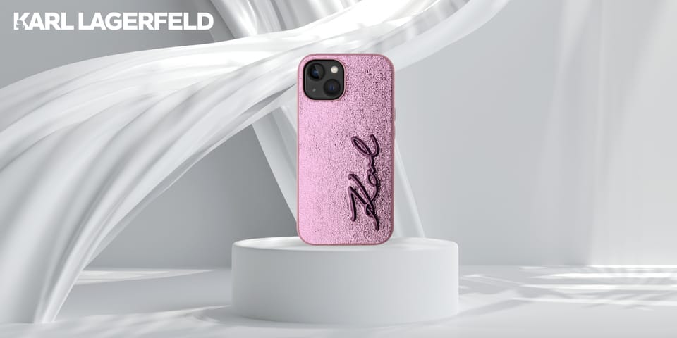 Etui Karl Lagerfeld Wrinkled Metal       Signature do iPhone 15 różowy