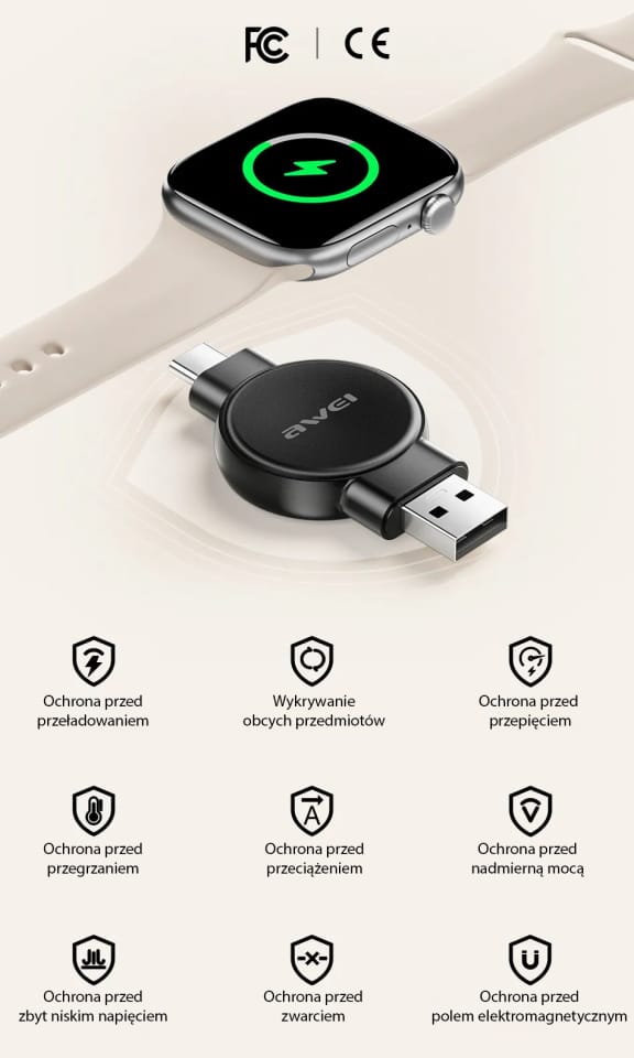 AWEI ład. do zegarka Apple/Samsung Watch W26 czarny/black