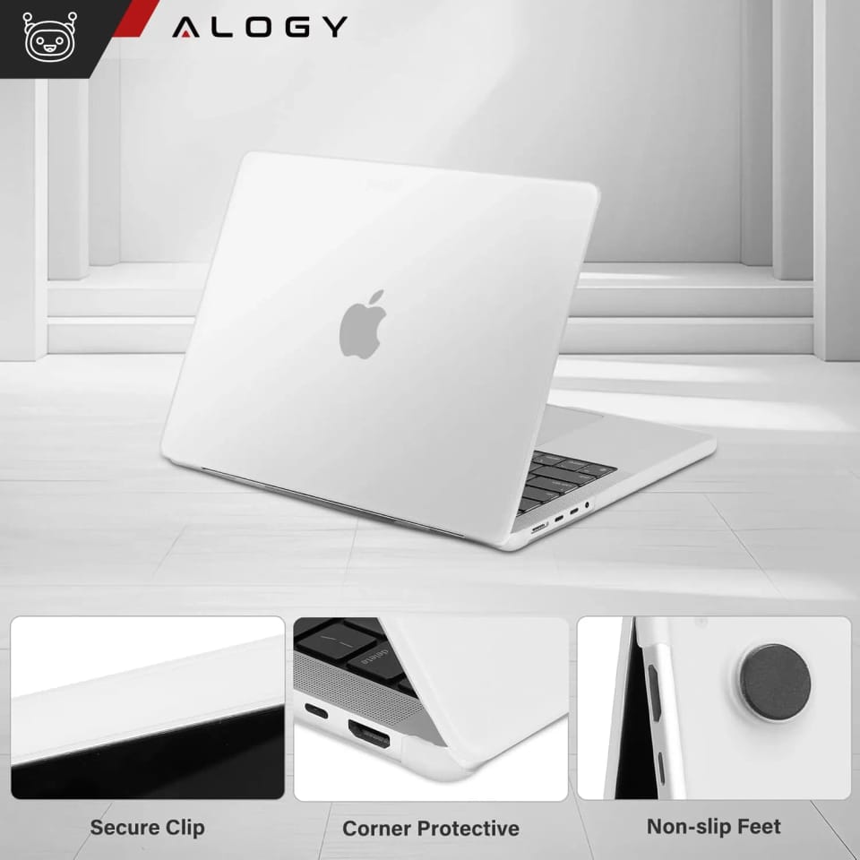 Etui ochronne do Apple Macbook Pro 14 - M1/M2/M3/M4 2021-2024 Alogy AirGuard™ Elastyczna obudowa bez odcisków palców Matowa Przezroczysta Biel