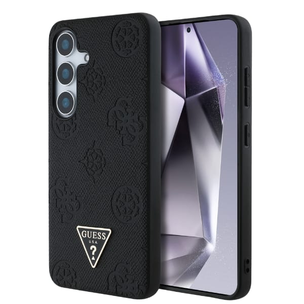 Etui Guess Grained Hot Stamp Peony       Pattern Triangle Logo MagSafe do Samsung Galaxy S25 czarny