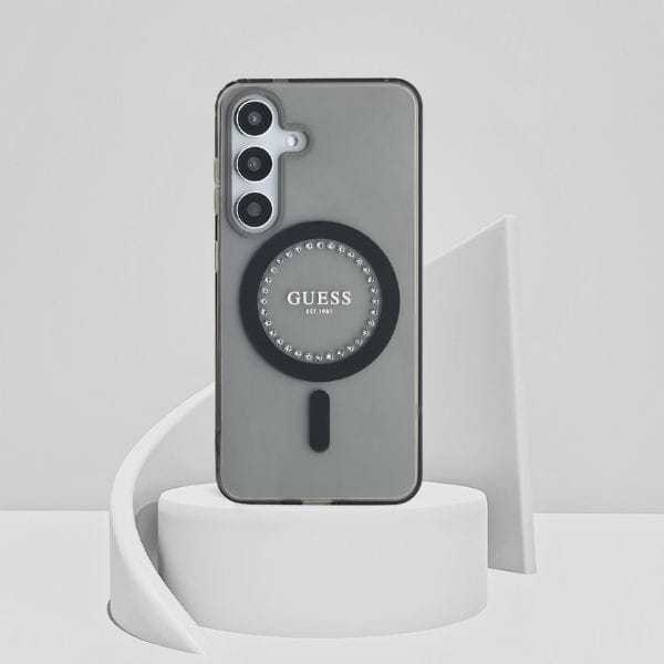 Etui Guess Rhinestones Printed Classic   Logo MagSafe Samsung Galaxy S25 czarny