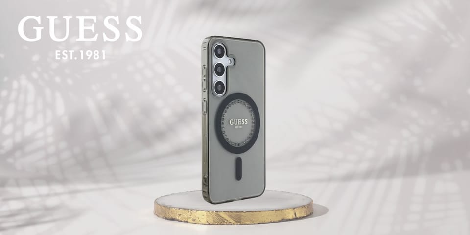 Etui Guess Rhinestones Printed Classic   Logo MagSafe Samsung Galaxy S25 czarny
