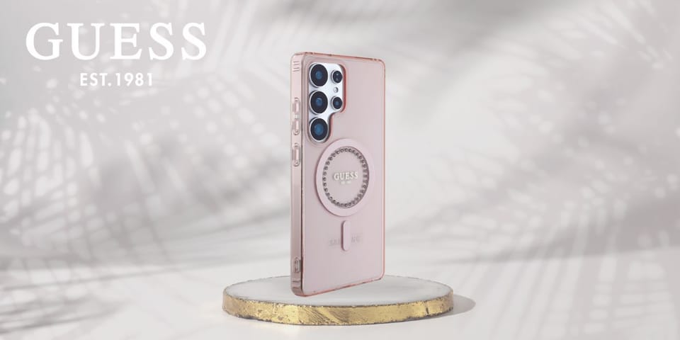Etui Guess Rhinestones Printed Classic   Logo MagSafe Samsung Galaxy S25 Ultra różowy