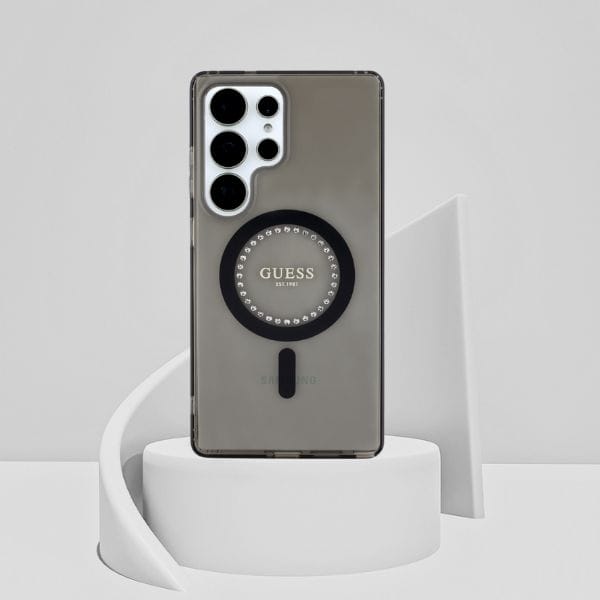 Etui Guess Rhinestones Printed Classic Logo MagSafe Samsung Galaxy S25 Ultra czarny