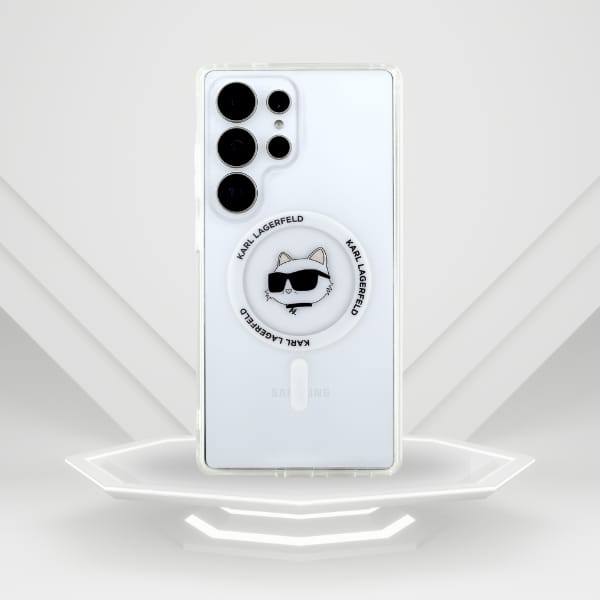Etui Karl Lagerfeld Button Choupette     Head Printed Logo MagSafe do Samsung Galaxy S25 Ultra biały