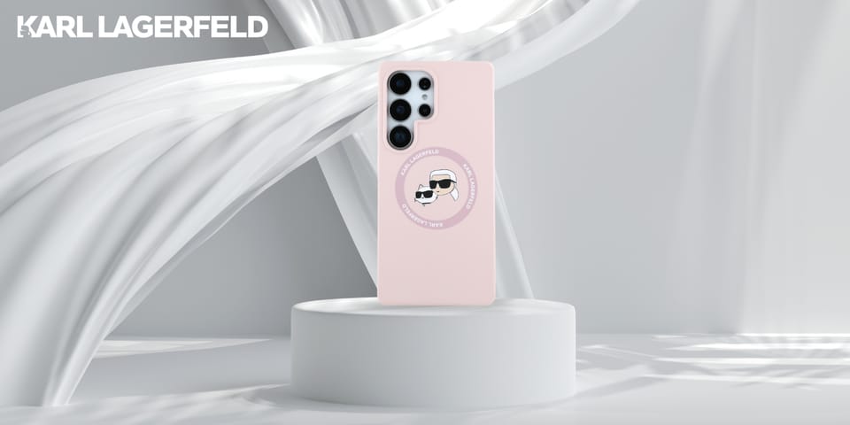 Etui Karl Lagerfeld Silicone Double      Heads And Circle MagSafe do Samsung Galaxy S25 Ultra różowy