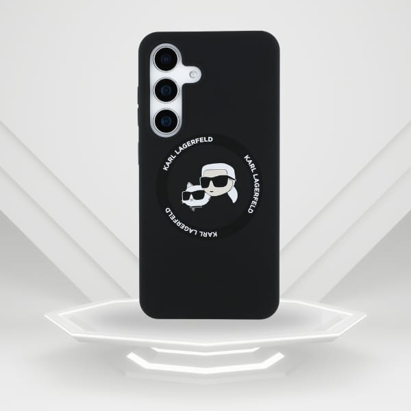Etui Karl Lagerfeld Silicone Double      Heads And Circle MagSafe do Samsung Galaxy S25+ czarny