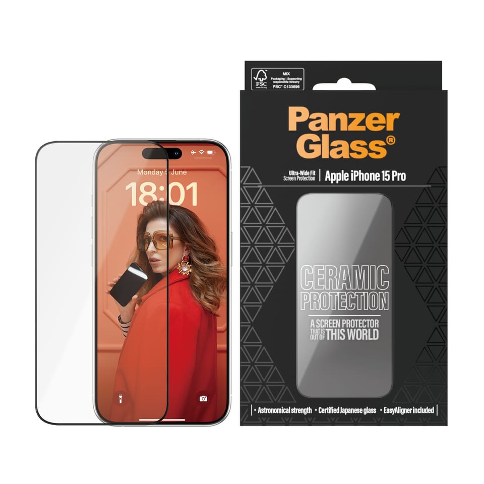 PanzerGlass Ceramic Protection iPhone 15Pro 6.1" Ultra-Wide-Fit Screen Protection Easy Aligner Included 2838