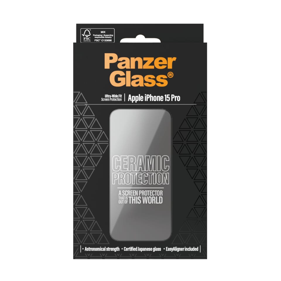 PanzerGlass Ceramic Protection iPhone 15Pro 6.1" Ultra-Wide-Fit Screen Protection Easy Aligner Included 2838