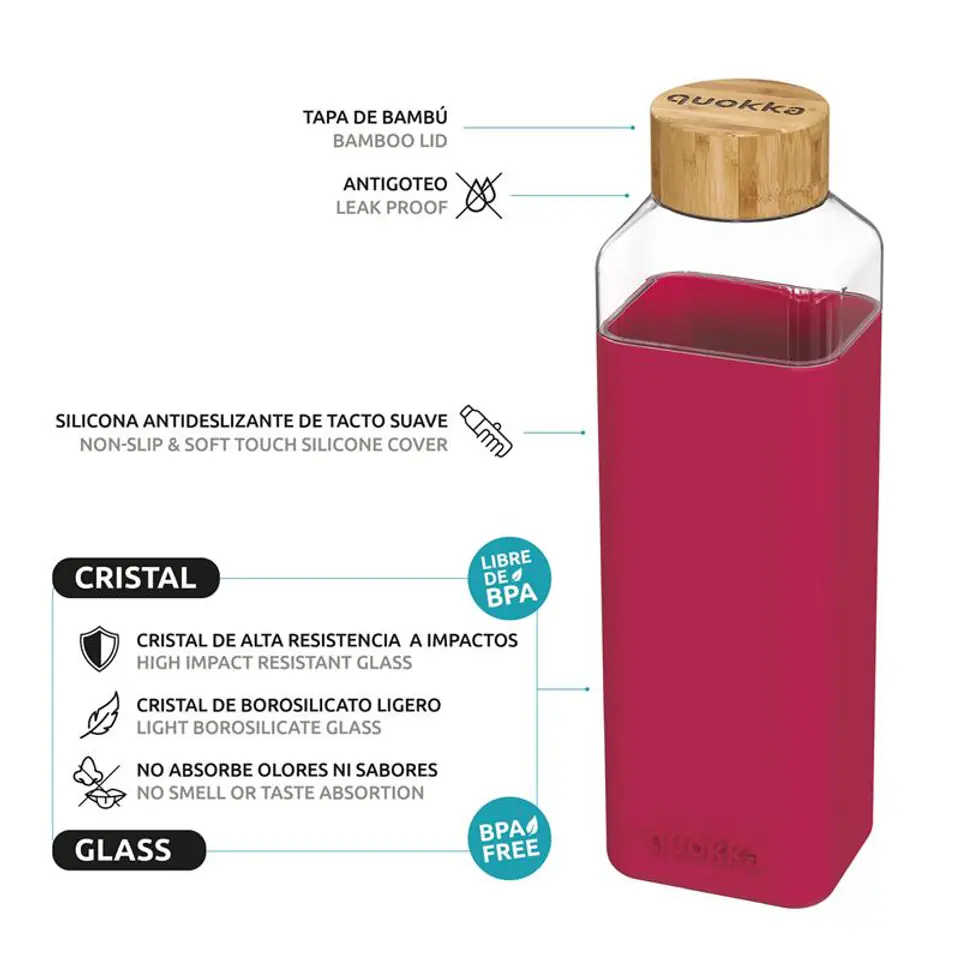 Quokka Storm - Glass water bottle 700 ml Maroon